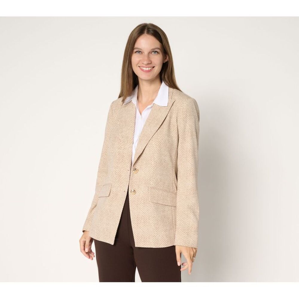 Dennis Basso Women's Jacket Sz XL Luxe Crepe BlazerPrints & DARK BEIGE A697405